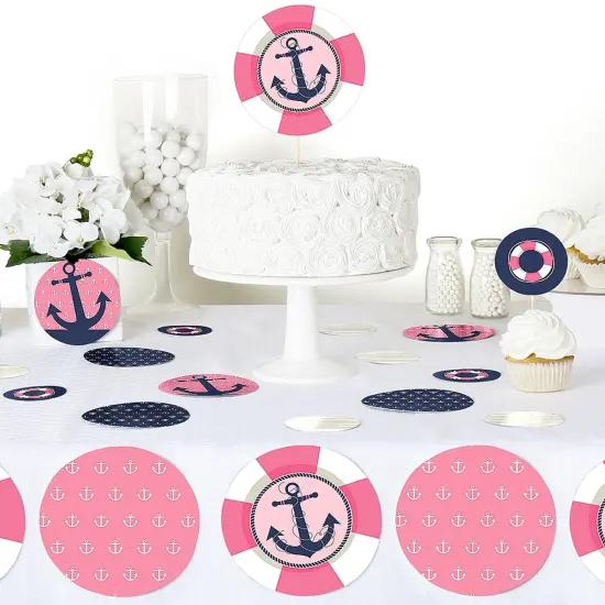 Big Dot of Happiness Ahoy - Nautical Girl - Baby Shower or Birthday Party Giant Circle Confetti - Party Decorations - Large Confetti 27 Count {6}