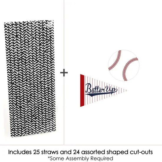 Big Dot of Happiness Batter Up - Baseball Paper Straw Decor - Baby Shower or Birthday Party Striped Decorative Straws - Set of 24 {4}