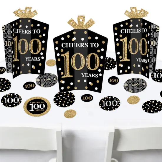 Big Dot of Happiness Adult 100th Birthday - Gold - Birthday Party Decor and Confetti - Terrific Table Centerpiece Kit - Set of 30 {1}