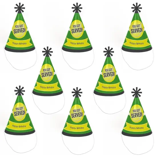 Big Dot of Happiness You Got Served - Tennis - Cone Tennis Ball Happy Birthday Party Hats for Kids and Adults - Set of 8 (Standard Size) {7}