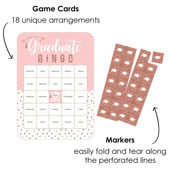 Big Dot of Happiness Rose Gold Grad - Bingo Cards and Markers - Graduation Party Shaped Bingo Game - Set of 18 {3}