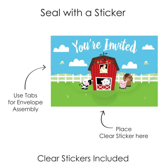 Big Dot of Happiness Farm Animals - Fill-In Cards - Barnyard Baby Shower or Birthday Party Fold and Send Invitations - Set of 8 {7}