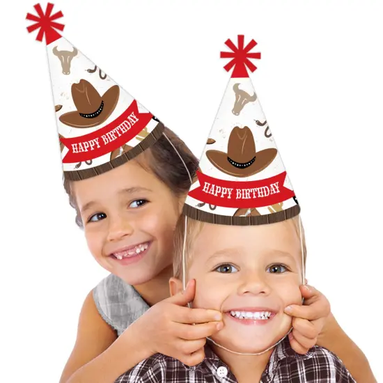 Big Dot of Happiness Western Hoedown - Cone Happy Birthday Party Hats for Kids and Adults - Set of 8 (Standard Size) {3}