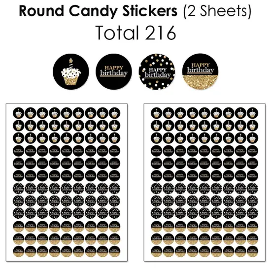 Big Dot of Happiness Adult Happy Birthday - Gold - Birthday Party Candy Favor Sticker Kit - 304 Pieces {6}