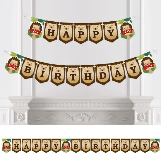 Big Dot of Happiness Forest Hedgehogs - Woodland Birthday Party Bunting Banner - Party Decorations - Happy Birthday {1}