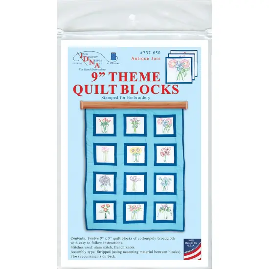 Jack Dempsey Themed Stamped White Quilt Blocks 9"X9" 12/Pkg-Antique Jars {1}