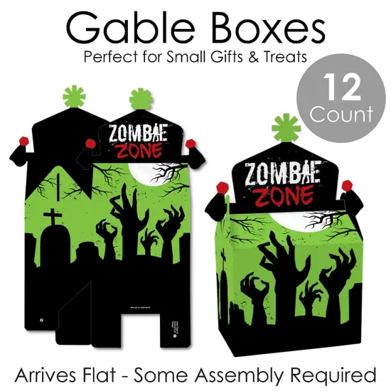 Big Dot of Happiness Zombie Zone - Treat Box Party Favors - Halloween or Birthday Zombie Crawl Party Goodie Gable Boxes - Set of 12 {7}