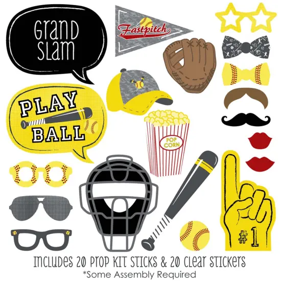 Big Dot of Happiness Grand Slam - Fastpitch Softball - Birthday Party or Baby Shower Photo Booth Props Kit - 20 Count {3}