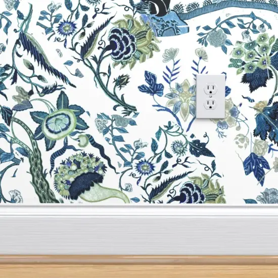 Peel & Stick Wallpaper 2FT Wide Green Blue Chinoiserie Floral Chinese Inspired Classic Custom Removable Wallpaper by Spoonflower {4}