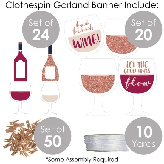 Big Dot of Happiness But First, Wine - Wine Tasting Party DIY Decorations - Clothespin Garland Banner - 44 Pieces {6}