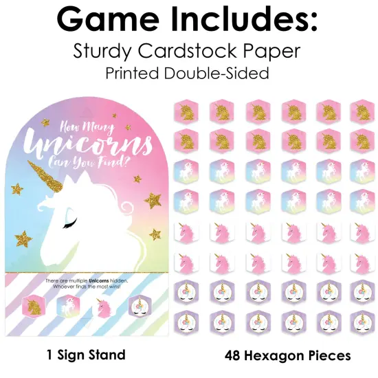 Big Dot of Happiness Rainbow Unicorn - Magical Unicorn Baby Shower or Birthday Party Scavenger Hunt - 1 Stand and 48 Game Pieces - Hide and Find Game {6}