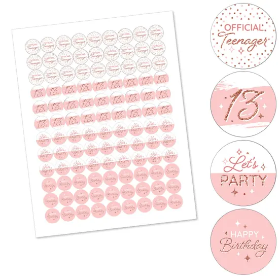 Big Dot of Happiness 13th Pink Rose Gold Birthday - Happy Birthday Party Round Candy Sticker Favors - Labels Fits Chocolate Candy (1 sheet of 108) {3}