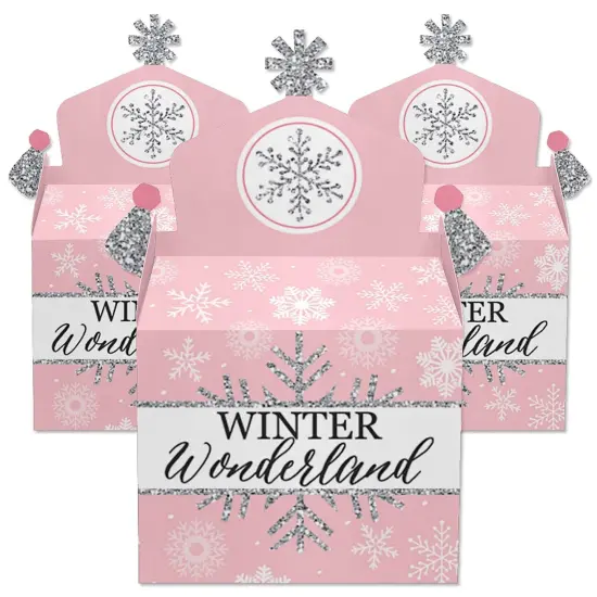 Big Dot of Happiness Pink Winter Wonderland - Treat Box Party Favors - Holiday Snowflake Birthday Party and Baby Shower Goodie Gable Boxes - Set of 12 {3}