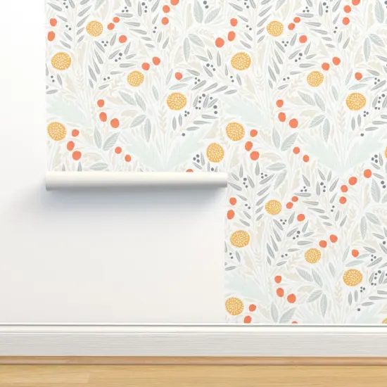 Pre-Pasted Wallpaper 2FT Wide Soft Pastel Floral Modern Whimsical Herbalism Dandelion Eucalyptus Botanical Garden Custom Pre-pasted Wallpaper by Spoonflower {2}