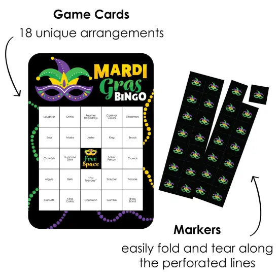 Big Dot of Happiness Colorful Mardi Gras Mask - Bingo Cards and Markers - Masquerade Party Bingo Game - Set of 18 {3}