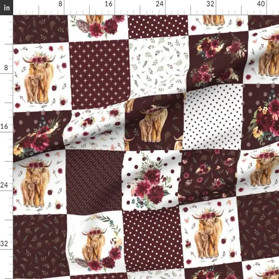 Various Fabrics by the Yard or Fat Quarter Highland Cow Scottish Shaggy Floral Baby Calf Cattle Custom Printed Fabric by Spoonflower {1}