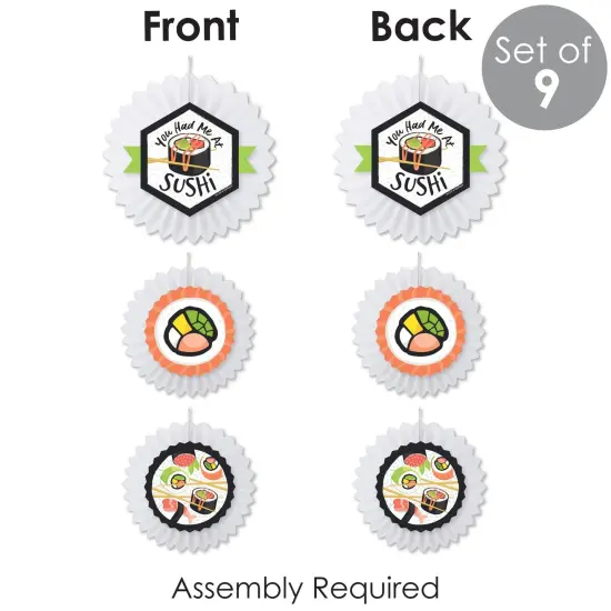 Big Dot of Happiness Let's Roll - Sushi - Hanging Japanese Party Tissue Decoration Kit - Paper Fans - Set of 9 {7}