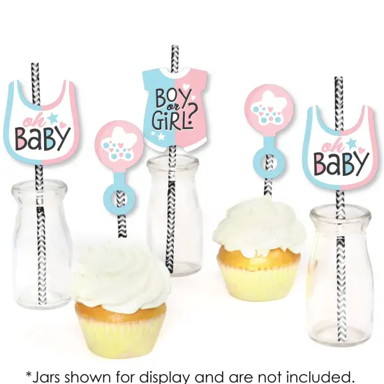 Big Dot of Happiness Baby Gender Reveal - Paper Straw Decor - Team Boy or Girl Party Striped Decorative Straws - Set of 24 {6}