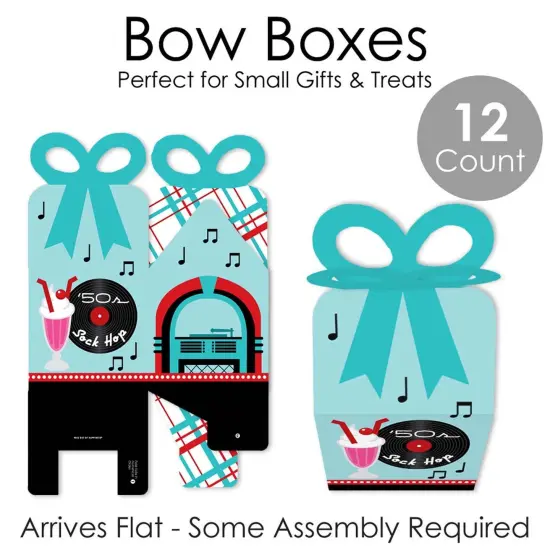 Big Dot of Happiness 50's Sock Hop - Square Favor Gift Boxes - 1950s Rock N Roll Party Bow Boxes - Set of 12 {7}