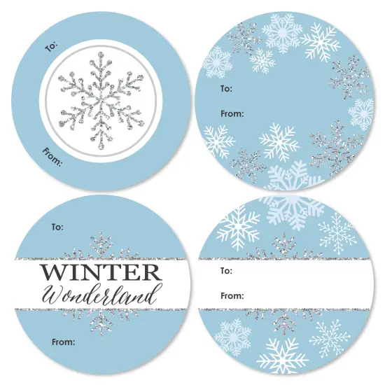 Big Dot of Happiness Winter Wonderland - Round Snowflake Holiday Party and Winter Wedding To and From Gift Tags - Large Stickers - Set of 8 {7}