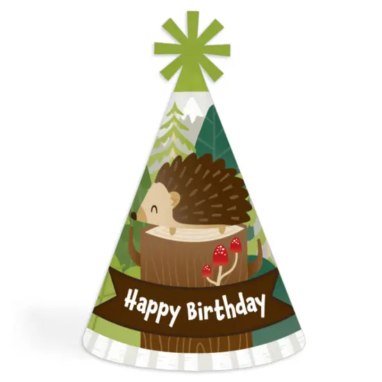 Big Dot of Happiness Forest Hedgehogs - Cone Happy Birthday Party Hats for Kids and Adults - Set of 8 (Standard Size) {1}