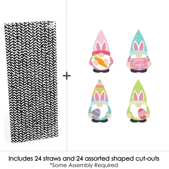 Big Dot of Happiness Easter Gnomes - Paper Straw Decor - Spring Bunny Party Striped Decorative Straws - Set of 24 {4}