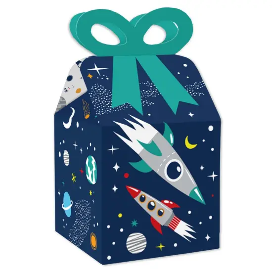 Big Dot of Happiness Blast Off to Outer Space - Square Favor Gift Boxes - Rocket Ship Baby Shower or Birthday Party Bow Boxes - Set of 12 {1}