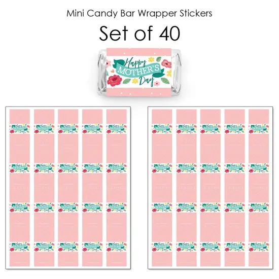 Big Dot of Happiness Colorful Floral Happy Mother's Day - Mini Candy Bar Wrapper Stickers - We Love Mom Party Small Favors - 40 Count {4}