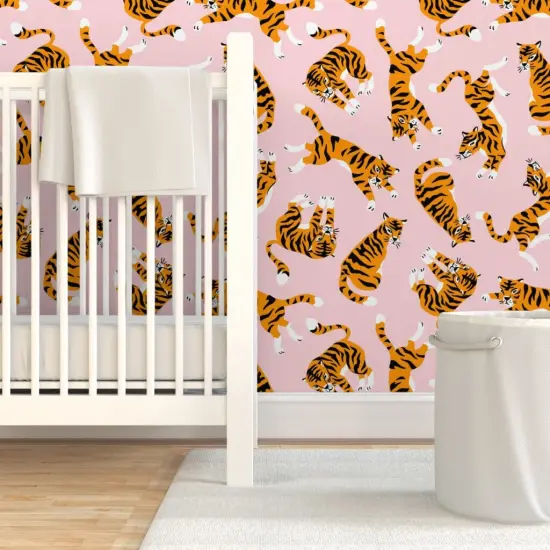 Pre-Pasted Wallpaper 2FT Wide Whimsical Tiger Safari Animal Tropical Jungle Exotic Zoo Custom Pre-pasted Wallpaper by Spoonflower {7}