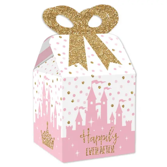 Big Dot of Happiness Little Princess Crown - Square Favor Gift Boxes - Pink and Gold Princess Baby Shower or Birthday Party Bow Boxes - Set of 12 {1}