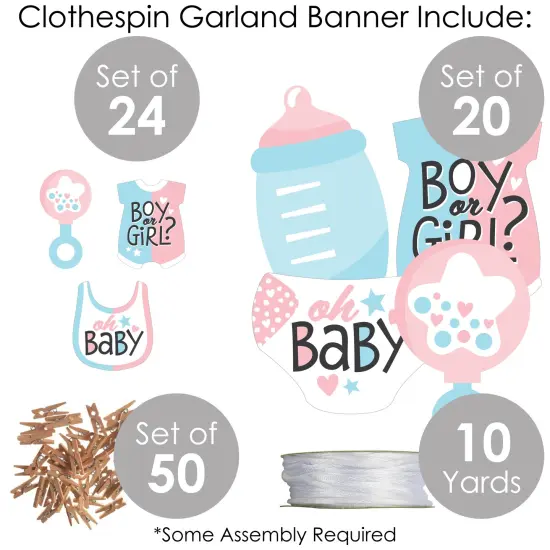 Big Dot of Happiness Baby Gender Reveal - Team Boy or Girl Party DIY Decorations - Clothespin Garland Banner - 44 Pieces {6}