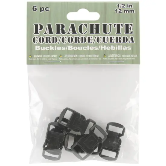 Pepperell Parachute Cord Bracelet Buckles 12mm 6/Pkg-Black {1}