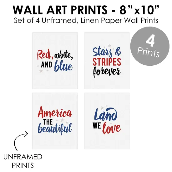Big Dot of Happiness Stars & Stripes - Unframed Patriotic Linen Paper Wall Art - Set of 4 - Artisms - 8 x 10 inches {6}