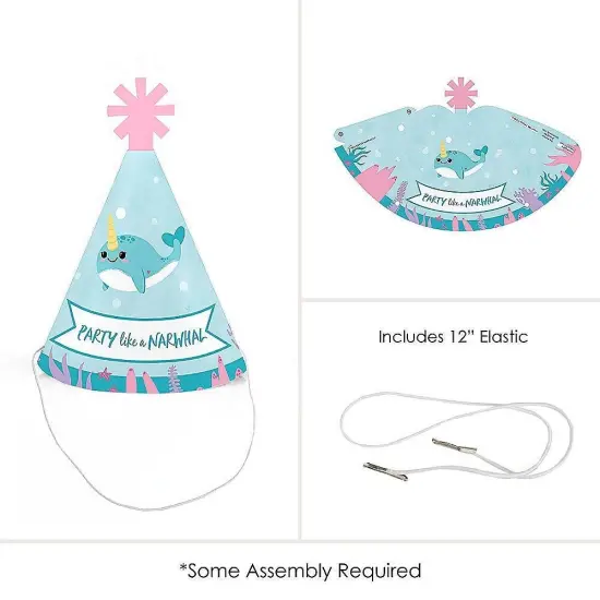 Big Dot of Happiness Narwhal Girl - Mini Cone Under The Sea Baby Shower or Birthday Party Hats - Small Little Party Hats - Set of 8 {6}