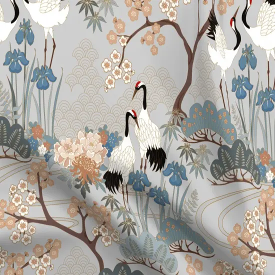 Various Fabrics by the Yard or Fat Quarter Large Scale Japanese Garden Grey Asian Floral Birds Animals Custom Printed Fabric by Spoonflower {5}