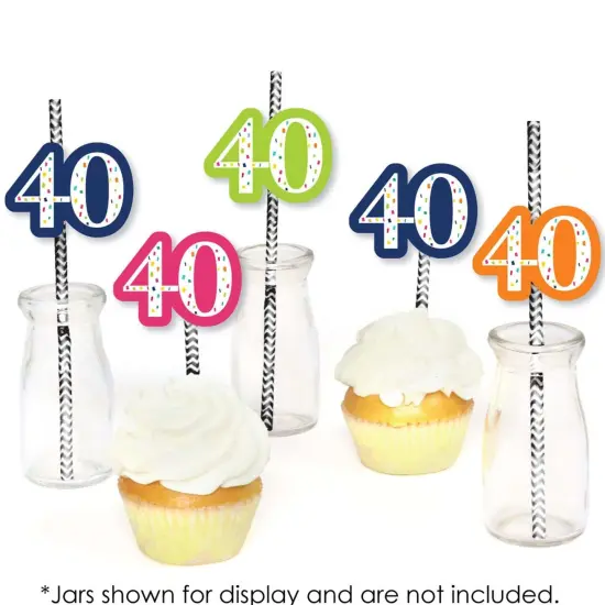 Big Dot of Happiness 40th Birthday - Cheerful Happy Birthday - Paper Straw Decor - Fortieth Birthday Party Striped Decorative Straws - Set of 24 {6}