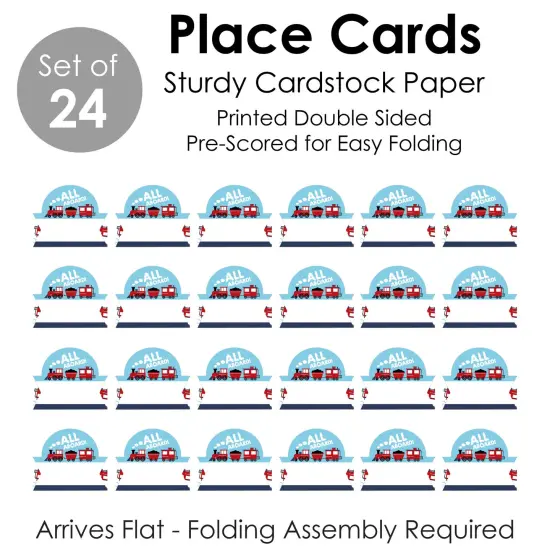 Big Dot of Happiness Railroad Party Crossing - Steam Train Birthday Party or Baby Shower Tent Buffet Card - Table Setting Name Place Cards - Set of 24 {7}