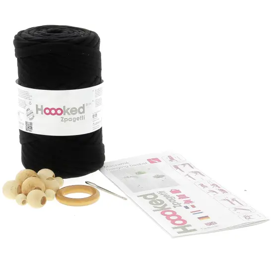 Multipack of 2 - Hoooked Macrame Hanging Basket Kit W/Zpagetti Yarn-Black {2}