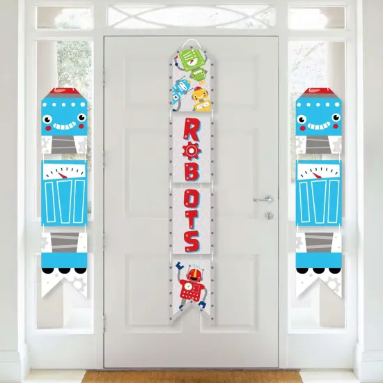 Big Dot of Happiness Gear Up Robots - Hanging Vertical Paper Door Banners - Birthday Party or Baby Shower Wall Decoration Kit - Indoor Door Decor {1}