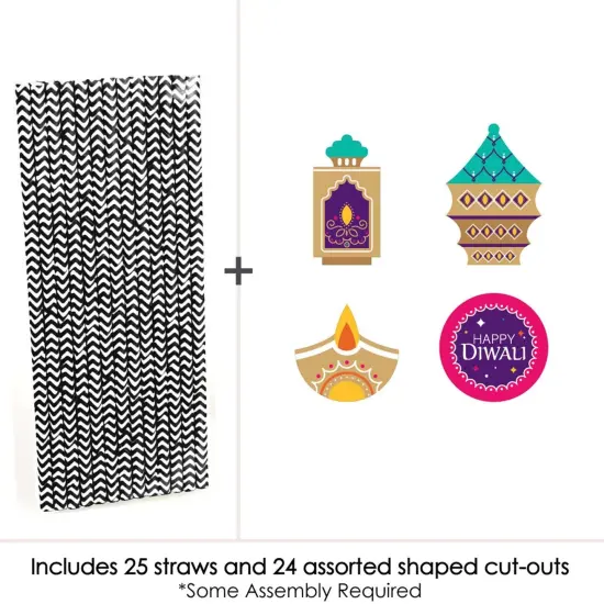 Big Dot of Happiness Happy Diwali - Paper Straw Decor - Festival of Lights Party Striped Decorative Straws - Set of 24 {4}