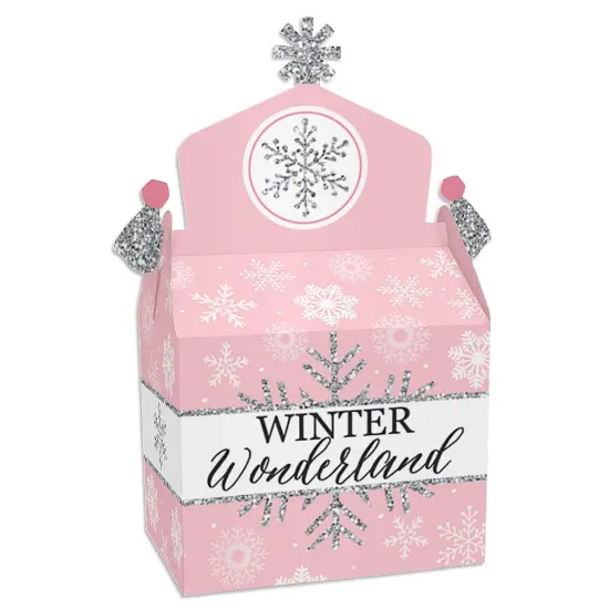 Big Dot of Happiness Pink Winter Wonderland - Treat Box Party Favors - Holiday Snowflake Birthday Party and Baby Shower Goodie Gable Boxes - Set of 12 {1}