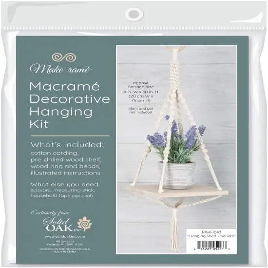 Solid Oak Macrame Decorative Hanging Kit-Hanging Shelf - Square {1}