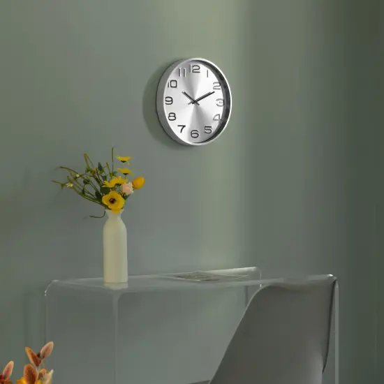 Aluminum Round Wall Clock - Modern Decor for Living Room, Kitchen, or Dining Room - 12 in Decorative Timepiece with Sleek Design - Large Round Clock for Home - Silent Ticking - Battery Operated Silver {2}