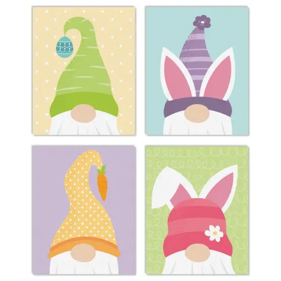 Big Dot of Happiness Easter Gnomes - Unframed Spring Bunny Linen Paper Wall Art - Set of 4 - Artisms - 8 x 10 inches {1}