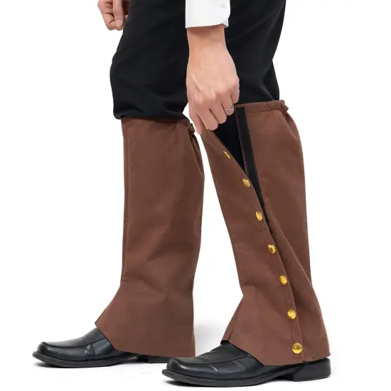 Faux Suede Steampunk Boots - Over The Shoe Brown Costume Boots Accessories with Gold Buttons for Medieval and Renaissance Costumes for Adults and Children {3}