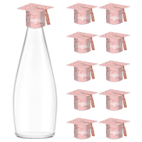 Big Dot of Happiness Rose Gold Grad - DIY Grad Cap Graduation Party Bottle Topper Decorations - Set of 20 {1}