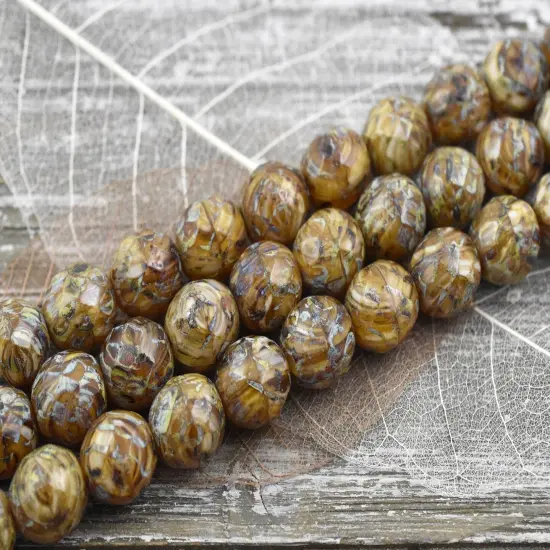 12mm Camel Beige Travertine Fire Polished Round Beads {7}