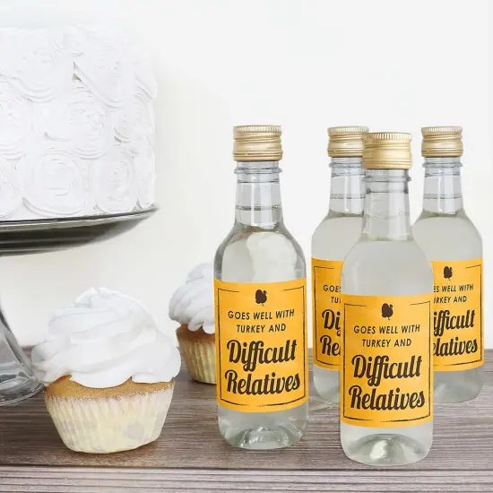 Big Dot of Happiness Funny Thanksgiving - Mini Wine and Champagne Bottle Label Stickers - Thanksgiving Party Favor Gift for Women and Men - Set of 16 {4}