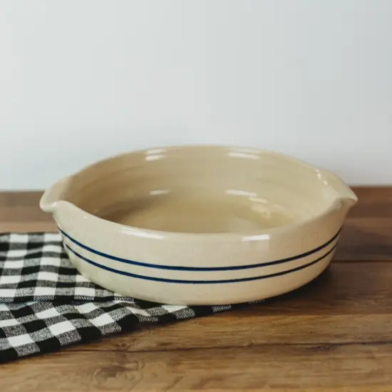 Martinez Pottery Heritage Blue Stripe Stoneware Handmade Cornbread Pan {3}