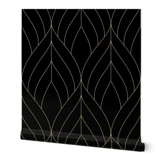 Peel & Stick Wallpaper 2FT Wide Art Deco Blossoms Chic Modern Elegant Jazz Gold Black Custom Removable Wallpaper by Spoonflower {7}